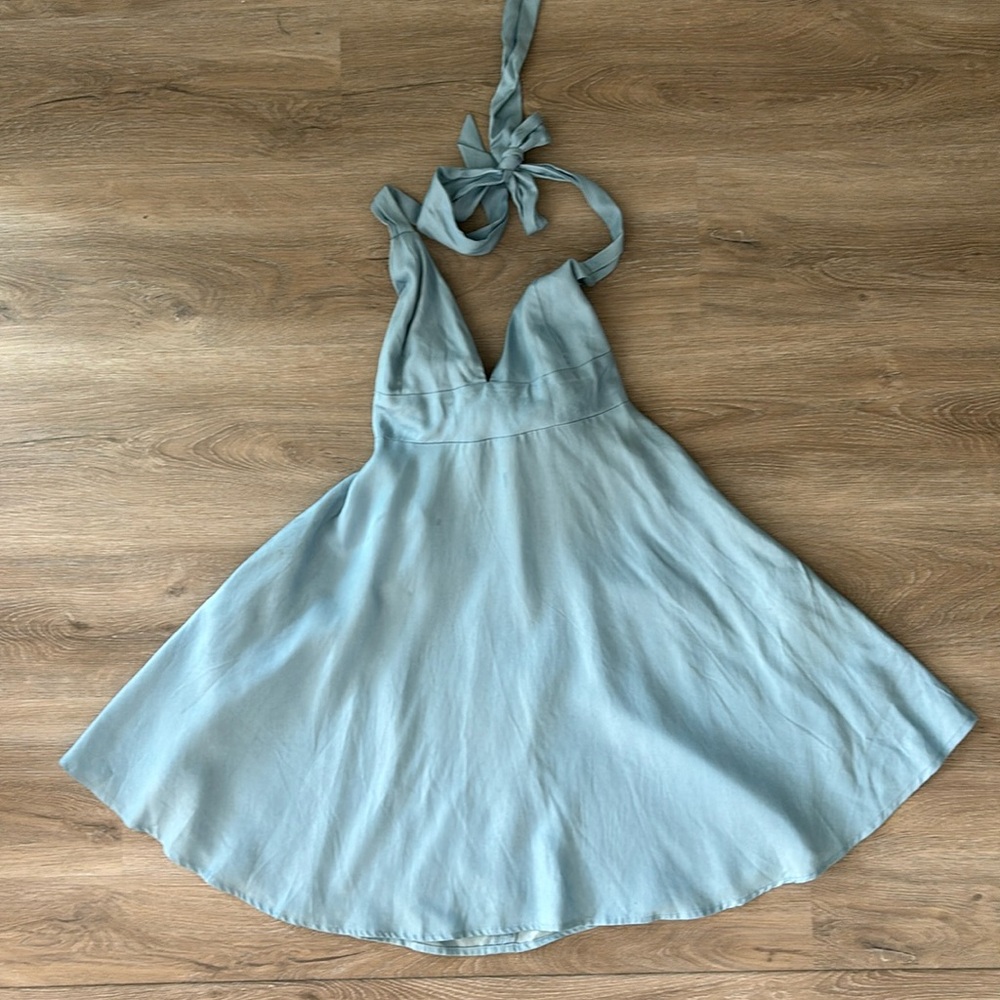 Blue halter top dress with tie back